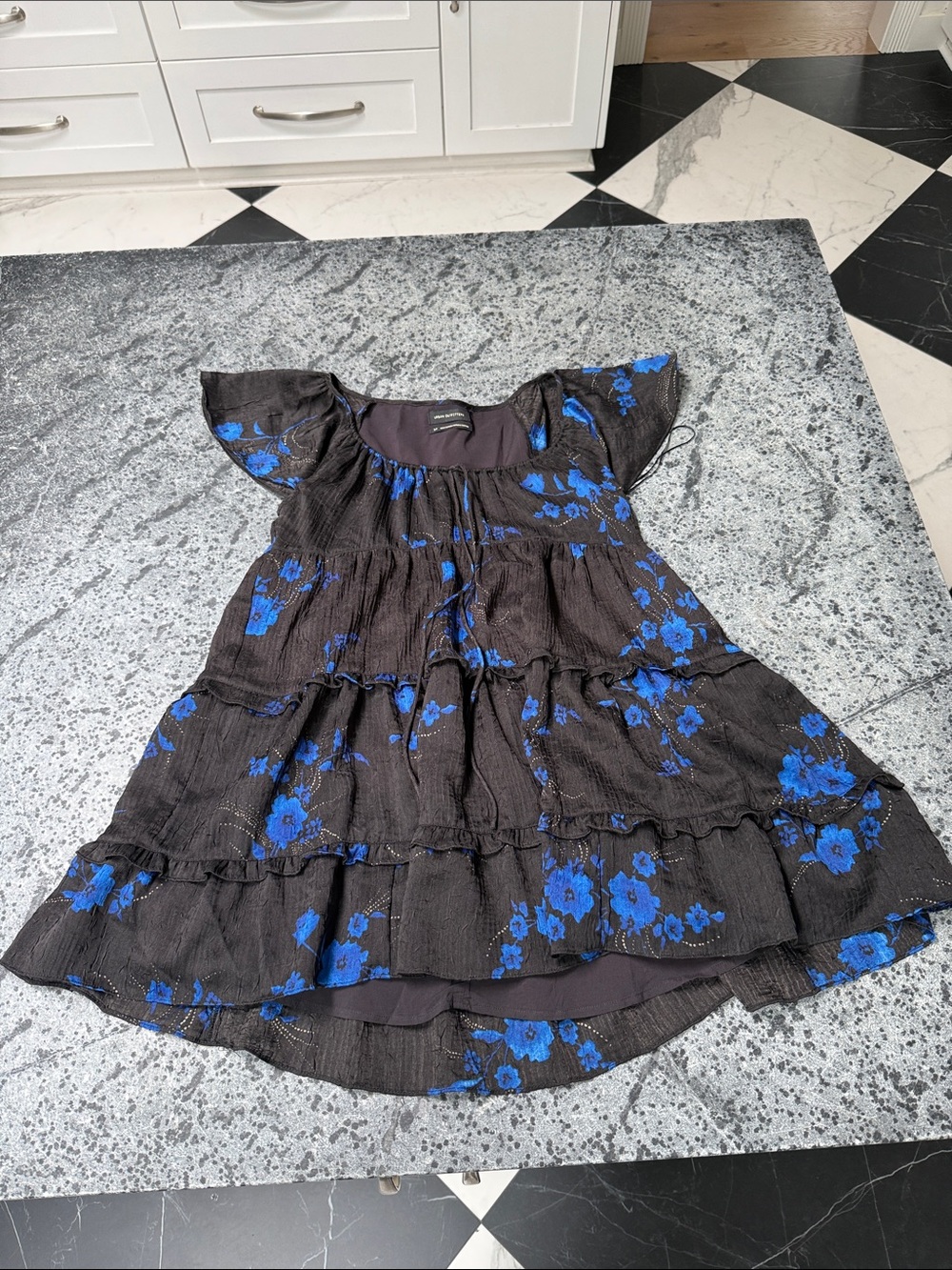Urban Outfitters Black Mini Dress with Electric Blue Floral Print
